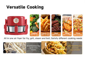 Retro Timer rosso meccanico manopola manuale <span class=keywords><strong>friggitrice</strong></span> <span class=keywords><strong>ad</strong></span> <span class=keywords><strong>aria</strong></span> con doppio cestello espandere la capacità per il negozio all'ingrosso e AMZ Prime vendita Online - Product Image 2