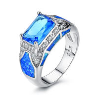 Ensemble de bagues en opale bleue Bagues de bijoux de mode de luxe pour dames
