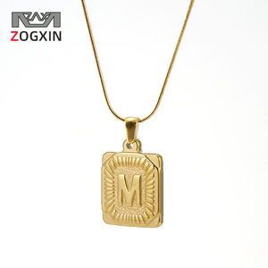 ZOGXIN Gold Plated Letter M Pendant Necklace Snake Chain Men Women Fashion Jewelry Gift - Product Image 1