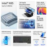 Nueva Laptop Intel de 14.1 Pulgadas con Pantalla Táctil Giratoria de 360 Grados, Windows 11 y SSD, Venta al por Mayor |   Personalizable OEM/ODM (Teclado en inglés)