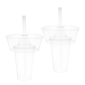Vaso Transparente de Plástico PP 2 en 1 de 500ml/700ml para Bebidas y Snacks con Bandeja Superior para Snacks y Soporte para Vasos - Product Image 1