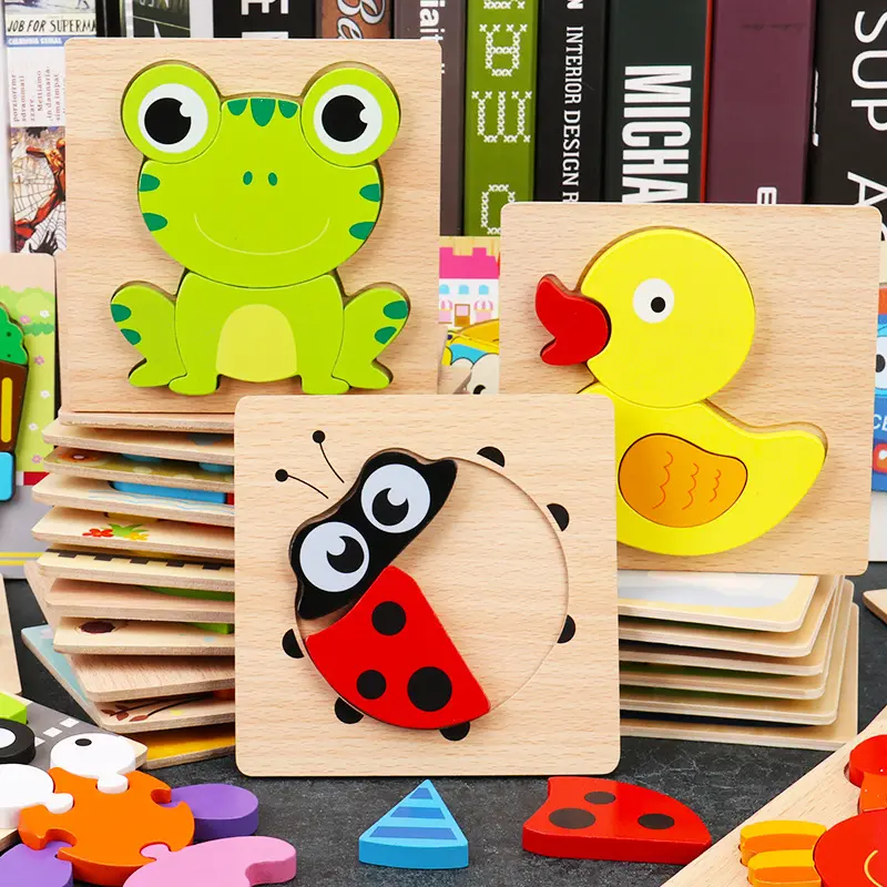 0-1-2-3歳の幼児向けの木製3Dパズルおもちゃ男の子と女の子向けの早期教育と知的発達