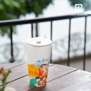 Taza de cerámica Thanh Y de 700ml con tapa, resistente al calor y elegante | Perfecto para regalos | Fabricante de vajilla OEM - Product Image 3