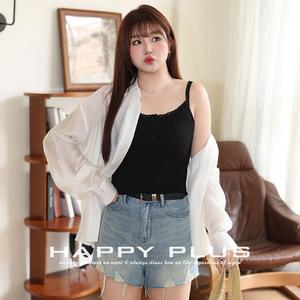 Camisole en tricot à col en U avec garniture en dentelle douce et épicée pour femmes, grande taille, couleur unie noire, gilet intérieur en coton N8569 - Product Image 3