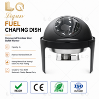 Chauffe-Plat LQ 6L Noir Rond avec Couvercle en Verre Hydraulique, en Acier Inoxydable Épaissi pour le Maintien au Chaud des Aliments, Idéal pour les Petits-Déjeuners d'Hôtel (Vente en Gros)