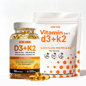 Capsules de vitamine D3K2 en gélules molles GMP OEM 5000 UI D3 Plus 100 MCG K2 avec huile de noix de coco, formule 2-1 pour les os, les dents, les muscles et le système immunitaire - Product Image 1
