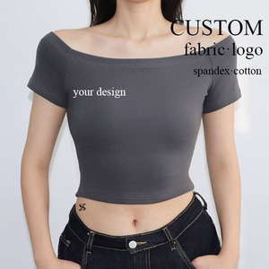 Camiseta de Verano Personalizada de Alta Calidad con Hombros Descubiertos, Transpirable, Ajustada, Elástica, Sexy, de Punto, para Mujer - Product Image 1