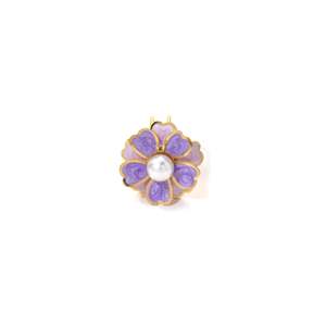 Pendentif fleur de perle avec émail violet, breloque en acier inoxydable plaqué or pour femme, bijoux - Product Image 1