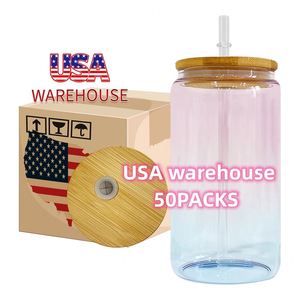 50Packs 16Oz Ombre <b>Jelly</b> Crystal Ocean <b>Clear</b> Glass Can With Bamboo Lid Uv Dtf Wraps Vinyl for Iced Coffee Soda - Product Image 1