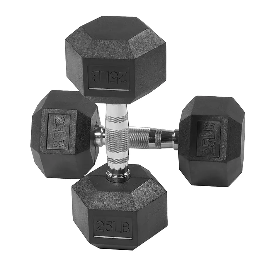 Free Weight Lifting Equipment Workout Lbs 25LB Gym Rubber Hex Dumbbell Sets In Pounds