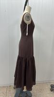 Robe longue noire unie sans bretelles et dos nu 100 % coton respirant pour soirée estivale