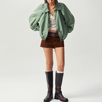Blouson Bomber en Jean Surdimensionné pour Femme, Col Montant, Zippé, Style Décontracté, Effet Délavé, Veste Utilitaire