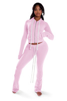 Ensemble décontracté d'hiver pour femmes, 2 pièces, pantalon en velours rose, ensemble sweat-shirt et pantalon large, vêtements de détente