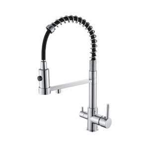 Chrome hiện đại Vòi Nước Nhà Bếp kép xử lý 360 độ linh hoạt Pull-down Lọc 3-cách Brass nước Mixer tap gốm van lõi - Product Image 1