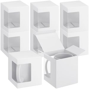 Cajas de Embalaje de Papel Kraft Blanco Hechas a Mano con Ventana de Plástico Transparente para Almacenamiento y Exhibición de Tazas Sublimables - Product Image 1