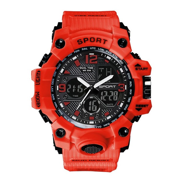 SL68 Men's Analog-Digital Alarm 50M Waterproof Shock Resistant Quartz Japanese Movement Silicone Band Sports Watch