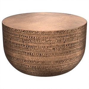 Table basse ronde large martelée et lisse, en métal industriel fait main, finition antique, pour salon, table d'appoint - Product Image 1
