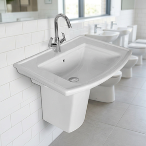 Ensemble de lavabo rectangulaire moderne en céramique blanche avec demi-pied pour salle de bain, hôpital, villa Vistaar - Product Image 2