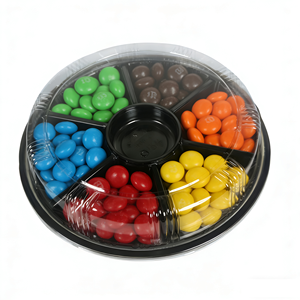 صينية طعام فاخرة ذهبية للمناسبات، صينية تقديم بالجملة من البلاستيك الغذائي PET بـ 7 أقسام للفواكه والوجبات الخفيفة مع غطاء شفاف - Product Image 4