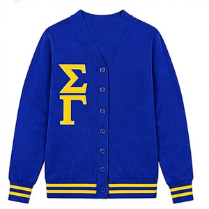 Cardigan bleu pour femme Sorority Sigma Gamma SGR, pull brodé avec logo lettres grecques, manches longues, col en V tricoté - Product Image 1