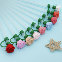 Nouveaux capuchons de paille en silicone 3D colorés de 10 mm, mignons, en forme de rose, anti-poussière, réutilisables, accessoires de charme pour paille, couvre-pailles