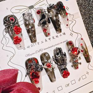 Vente en gros de faux ongles en ABS faits à <span class=keywords><strong>la</strong></span> main motifs d'araignée et de soie d'amande foncée pour salon d'art des ongles pour application au doigt - Product Image 6