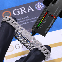 Bracelet pour homme Fulsun Hip Hop personnalisé en argent sterling 925 avec moissanite, chaîne cubaine en forme de cube de sucre de 10 mm
