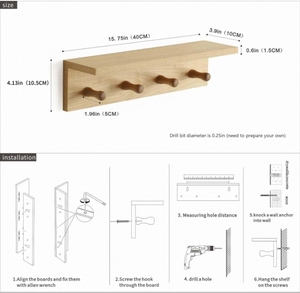 <span class=keywords><strong>Porte</strong></span>-<span class=keywords><strong>manteau</strong></span> d'entrée de salon avec crochets muraux en bois et étagères sculptées <span class=keywords><strong>pour</strong></span> un usage domestique - Product Image 6