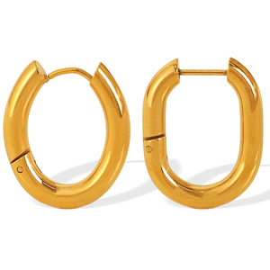 ต่างหูฮักกี้ชุบทองรูปวงรีไทเทเนียมสตีลสำหรับทุกเพศสวมใส่ได้ทุกวัน - Product Image 5