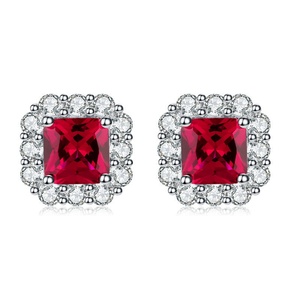 Fashion Statements Jewelry Eco-friendly Copper Silver Plated 7*7mm Red Zircon Geometric Square Earrings for Women - Product Image 1