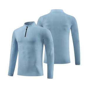 Camisa de fitness para gimnasio con cremallera de cuarto para niños, cuello vuelto de manga larga hecho de lana para deportes de invierno, correr fútbol - Product Image 5