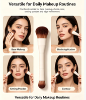 Pinceau de maquillage double embout avec poils synthétiques de qualité supérieure et étui de voyage pour le mélange de fond de teint