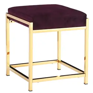 modern high end velvet foot ottoman bench stool for living room stainless steel gold metal frame white padded foot stool