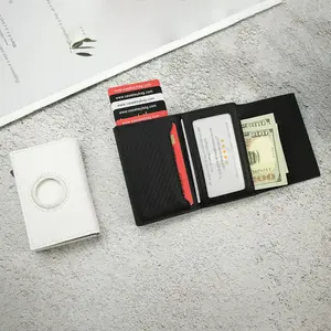 Casekey Tri pieghevole in pelle con chiusura magnetica portafoglio minimalista in fibra di carbonio Smart card portafoglio Tracker da uomo