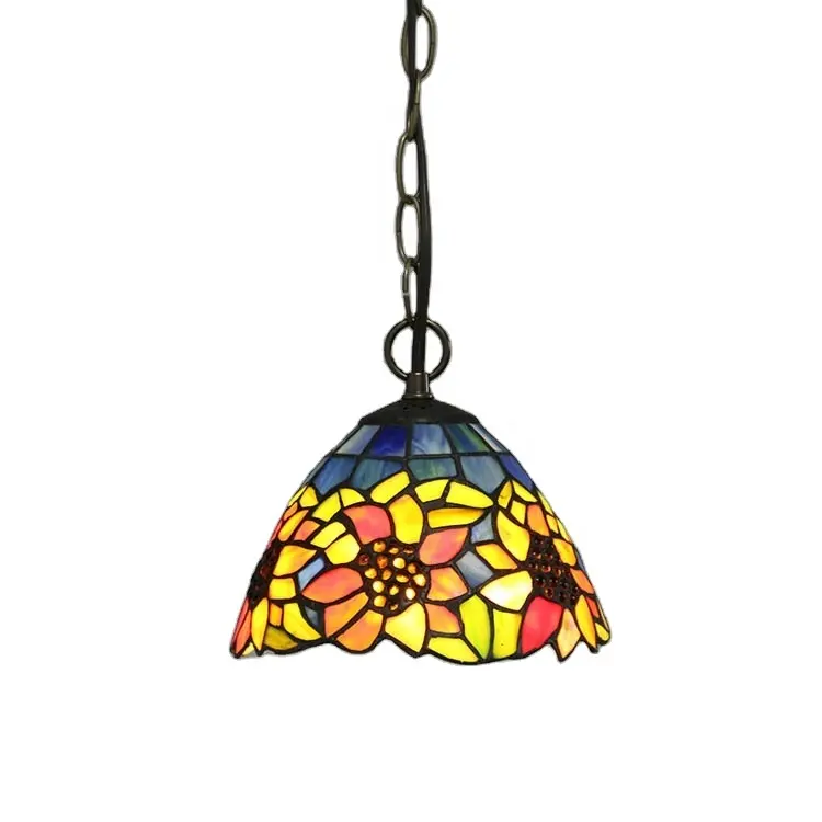 LongHuiJing Newly Tiffany Style Sunflower Pendant Light Art Chandelier Lights Art Glass ceiling pendant lamps