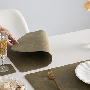 Pu Leather <b>Placemat</b> Heat Insulating Oil Resistant Desktop Mat Solid Color Portable Design <b>For</b> Dining <b>Table</b> Use - Product Image 4