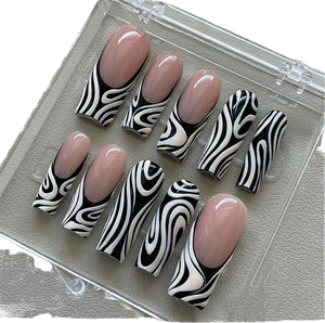 Prensa cuadrada larga en las <span class=keywords><strong>uñas</strong></span> 24 piezas <span class=keywords><strong>rayas</strong></span> de cebra estilo francés <span class=keywords><strong>uñas</strong></span> postizas desmontables <span class=keywords><strong>con</strong></span> diseño de tubería de agua puntas de <span class=keywords><strong>uñas</strong></span> al por mayor - Product Image 1