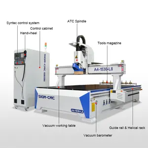High Speed ATC Cnc Router A4-1530-L8 Wood Engraving Machine With AC Servo Motor And Atc Spindle For Wood Processing