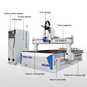 Ahşap işleme için AC Servo motor ve ATC mili ile yüksek hızlı atc cnc router A4-1530-L8 ahşap oyma makinesi