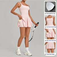 Robe de tennis sans manches pour femme avec logo personnalisé, dos rembourré, séchage rapide, respirante, extensible, motif uni, été, pour le tennis et le golf
