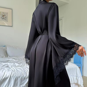 New Fashion Satin Lace Long Sleeved Nightgown Wholesale High Quality Soft and <b>Silky</b> Comfortable Bathrobe - Product Image 3
