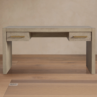 Bureau Parsons moderne en chêne teinté noir anthracite avec deux tiroirs, poignées dorées, pieds design, idéal pour bureau à domicile, vente en gros sur mesure