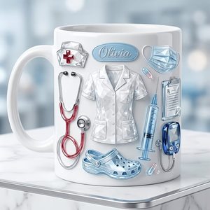 Taza <span class=keywords><strong>de</strong></span> Cerámica Personalizada Estilo Uniforme Médico con <span class=keywords><strong>Diseño</strong></span> <span class=keywords><strong>de</strong></span> Dama, Regalo <span class=keywords><strong>para</strong></span> el Día <span class=keywords><strong>de</strong></span> la Enfermera, Ideal <span class=keywords><strong>para</strong></span> Café - Product Image 1