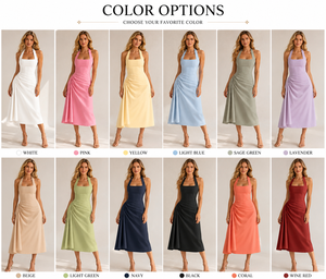 Vestido Casual de Verano con Corte en A, Elegante, de Color Sólido, Ajustado, con Tirantes, de Tela Elástica Cómoda y Delantera Fruncida, Entrega Rápida - Product Image 2