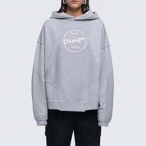 Sudadera de algodón polar para mujer, bordada con hombros caídos Sudadera con capucha, logotipo personalizado gris, Sudadera con capucha de gran tamaño personalizada - Product Image 4