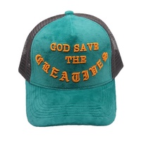 Gorras Tucker mullidas de terciopelo de 5 paneles de alta calidad naranja 3D Puff bordado elevado letras malla de ala curva y sombreros de camionero