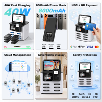 Station de location de batteries externes partagées Relink à 6 emplacements, paiement NFC POS, écran 8 pouces, kiosque 40W pour entreprises de location, certifié CE, OEM ODM