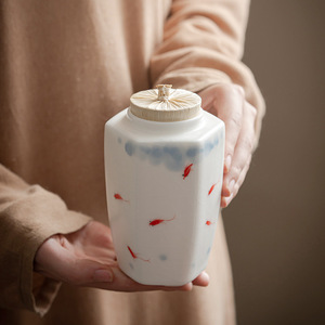 กระปุกชาเซรามิกสีขาว <span class=keywords><strong>Bai</strong></span> Ru You <span class=keywords><strong>Yu</strong></span> ลายเพ้นท์มือ ปิดผนึกกันความชื้น ดีไซน์เรียบง่ายทันสมัย - Product Image 4