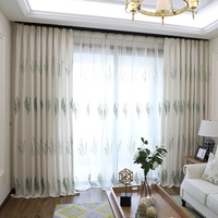 Rideaux Translucides Brodés Motifs Plantes Aquatiques Style Américain Simple et Élégant en Tissu de Lin Épais Intégré