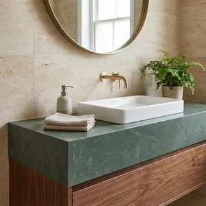 Encimera de Cuarzo Artificial Crarra Verde Oscuro Resistente a los Arañazos OEM para Baño Interior y Cocina - Product Image 4